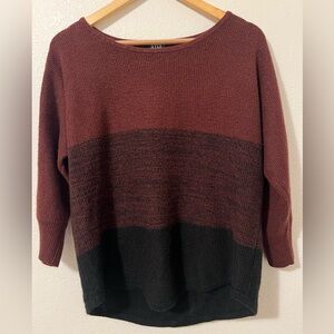a.n.a Women's Burgundy and Black Crew Neck Sweater